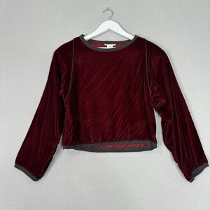 Vintage Sung Sport Womens Top S Red Velvet Crop Contrast Trim Dark Boho Holiday